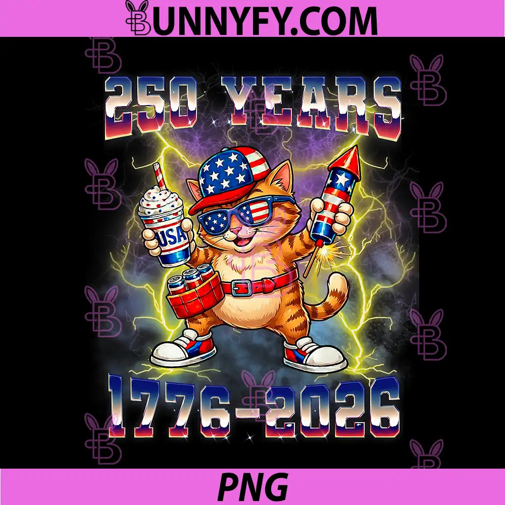 250 Years American 1776 2026 PNG, 250th USA Cat 4th of July PNG