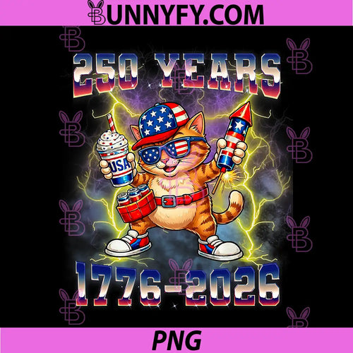 250 Years American 1776 2026 PNG, 250th USA Cat 4th of July PNG