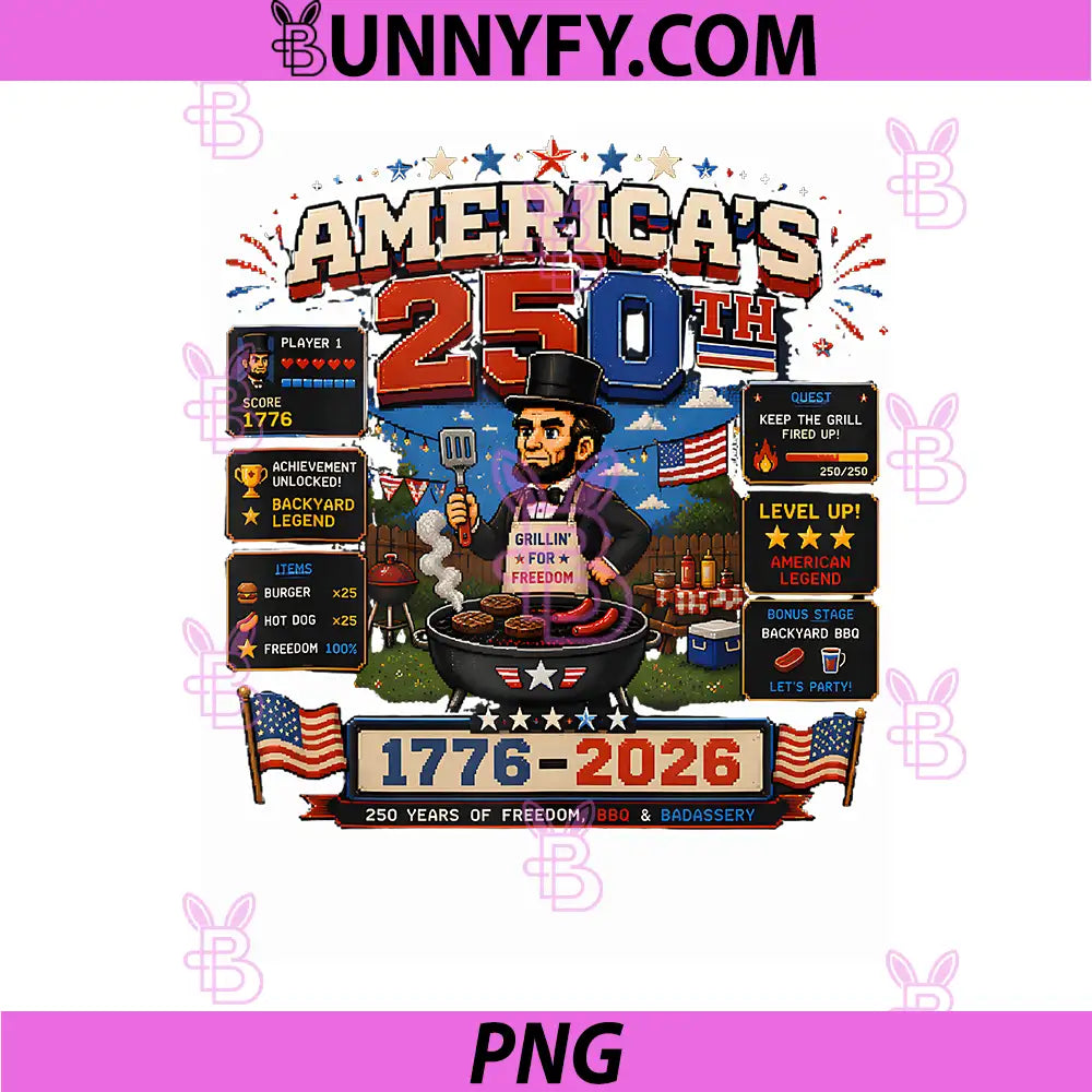 250 Years American 1776 2026 PNG, 4th July Lincoln Retro Gaming PNG
