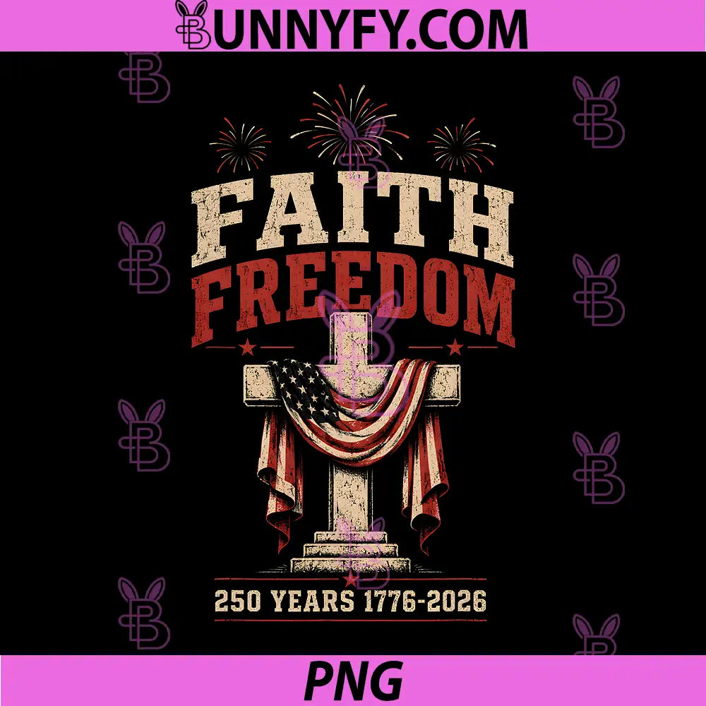 250 Years Faith Freedom PNG, Christian USA Flag Cross 1776 2026 PNG