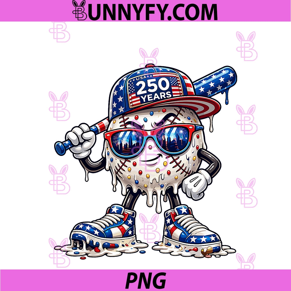 250 Years Of Freedom Boys Girls PNG, Baseball Ice Cream Drip 4th PNG
