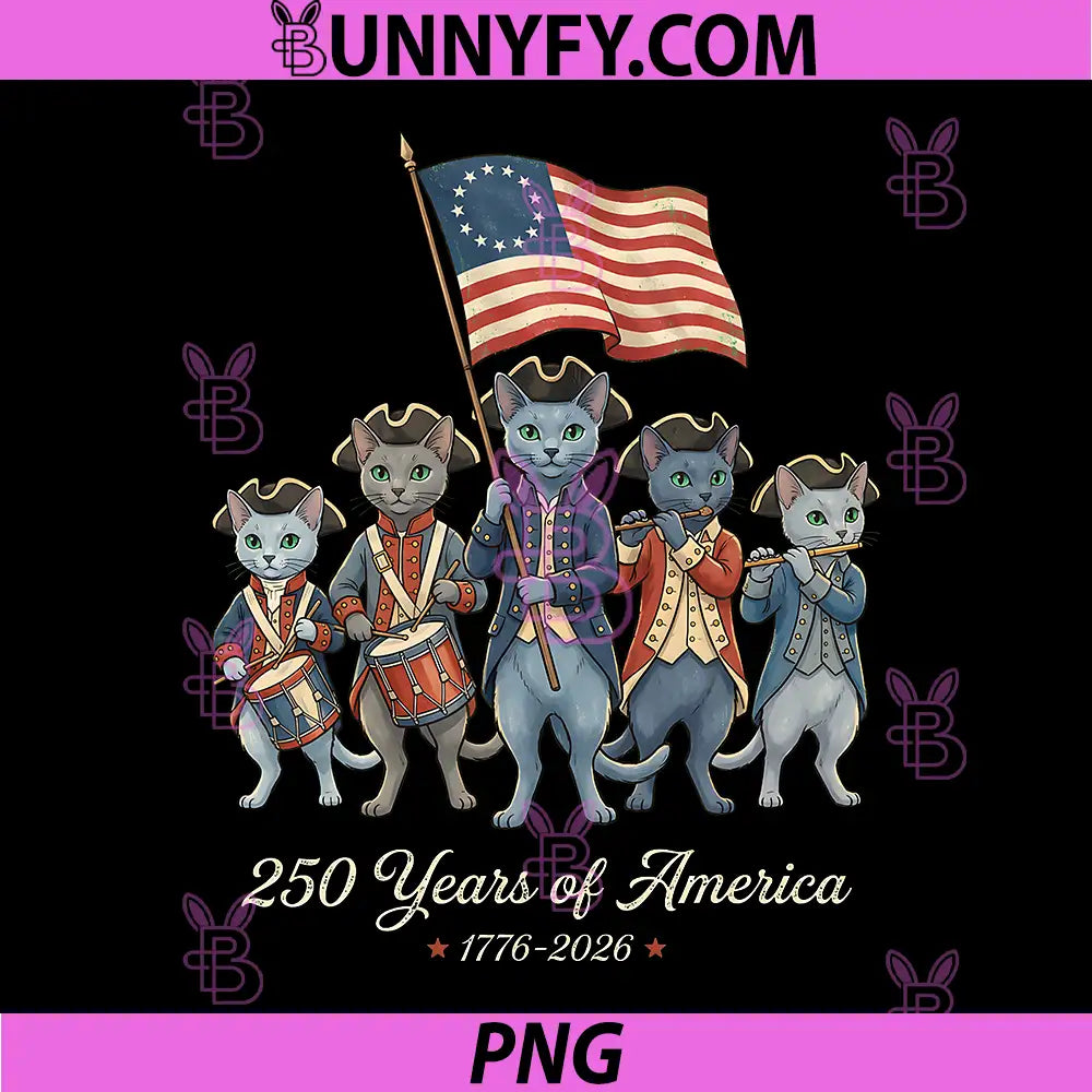 250 Years of America Russian PNG, Blue Cats Patriotic Cat Lover PNG