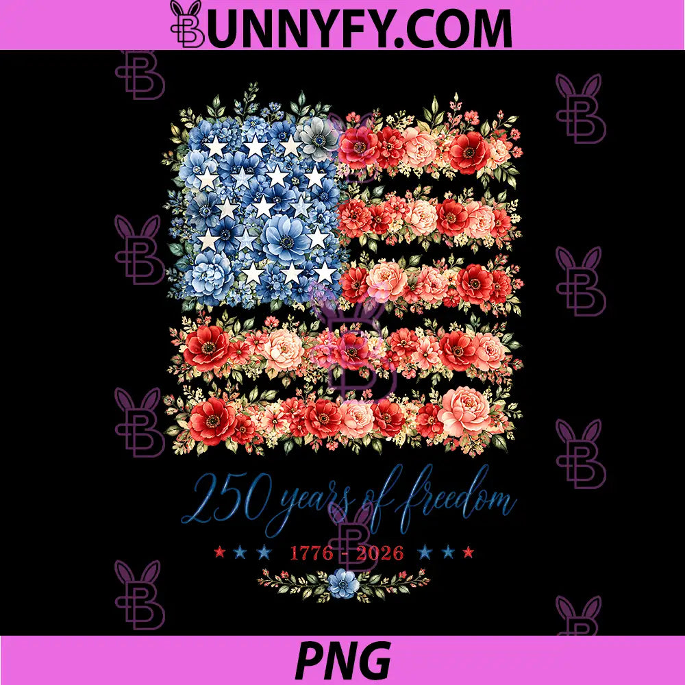 250 Years of Freedom Floral PNG, American Flag USA 250th PNG