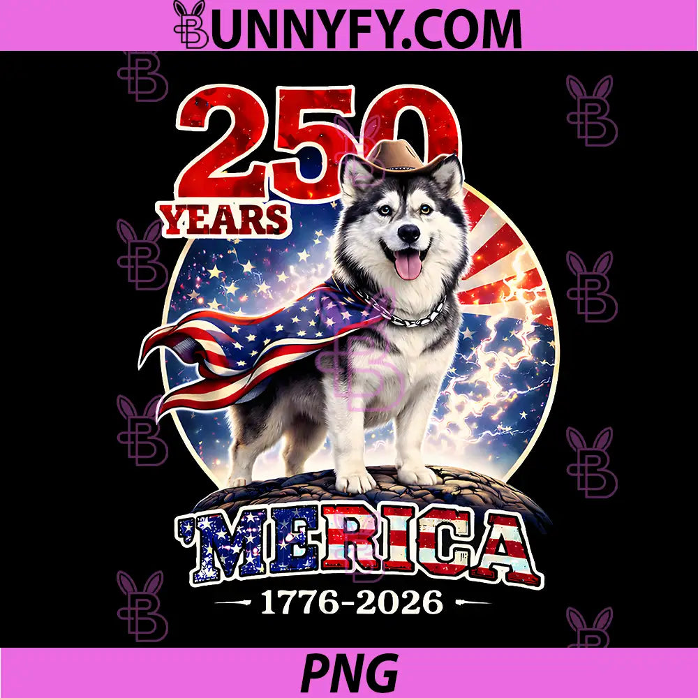 250 Years of Freedom Siberian PNG, Husky Dog 1776-2026 4th of July PNG