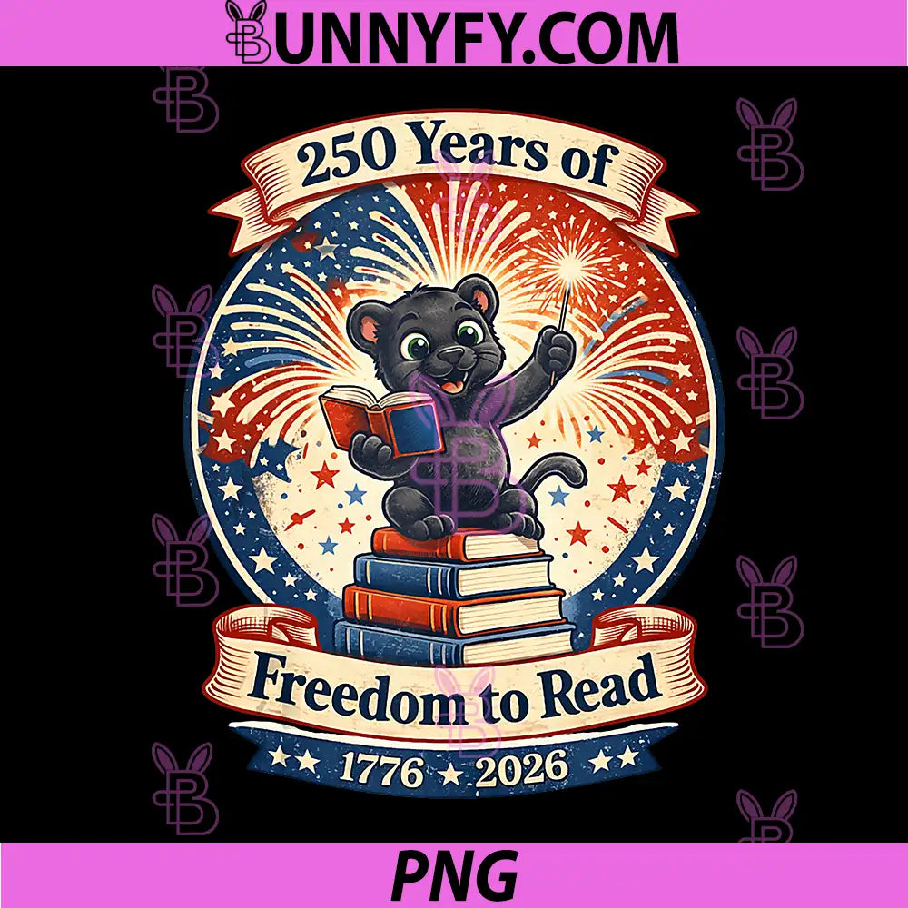 250 Years of Freedom to Read PNG, Patriotic Panther July 4th Art PNG