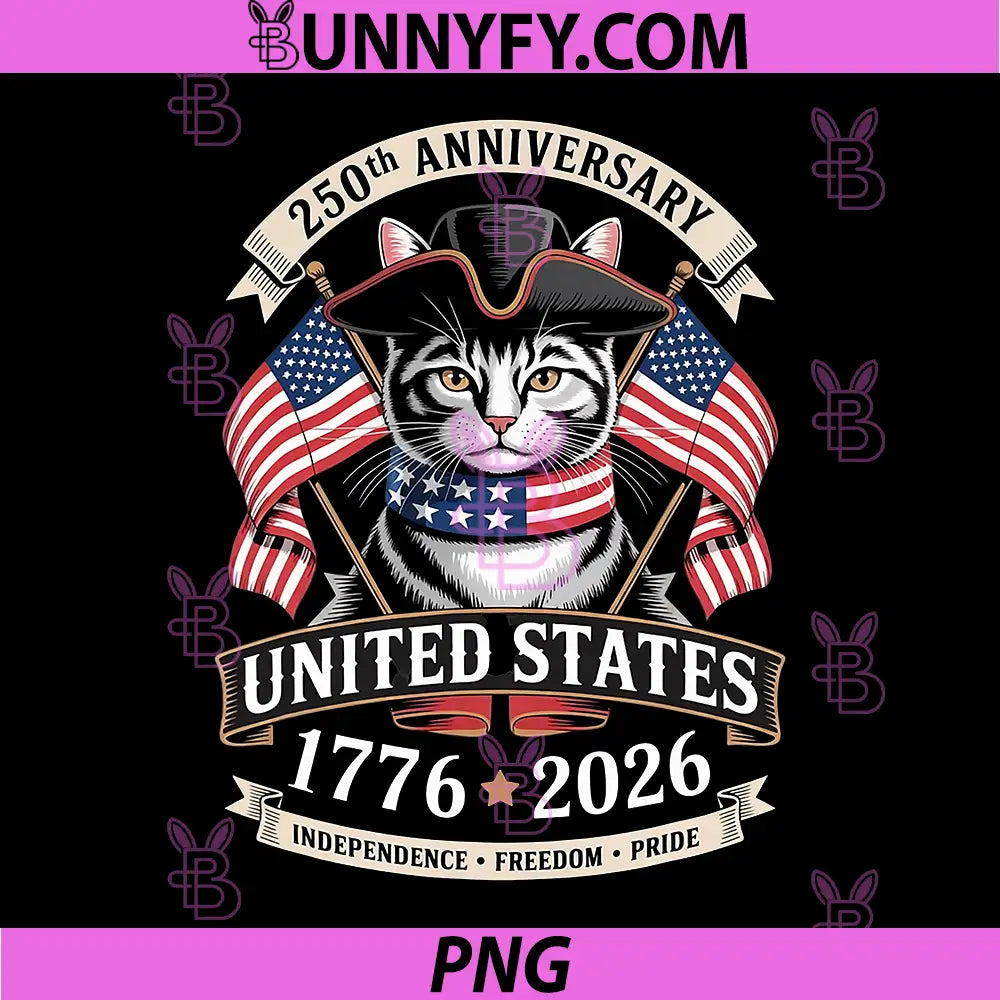 250th Anniversary America PNG, Patriotic USA Cat 4th of July PNG