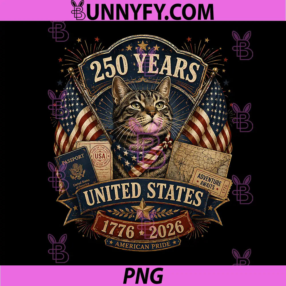 250th Anniversary America PNG, Patriotic USA Cat 4th of July PNG