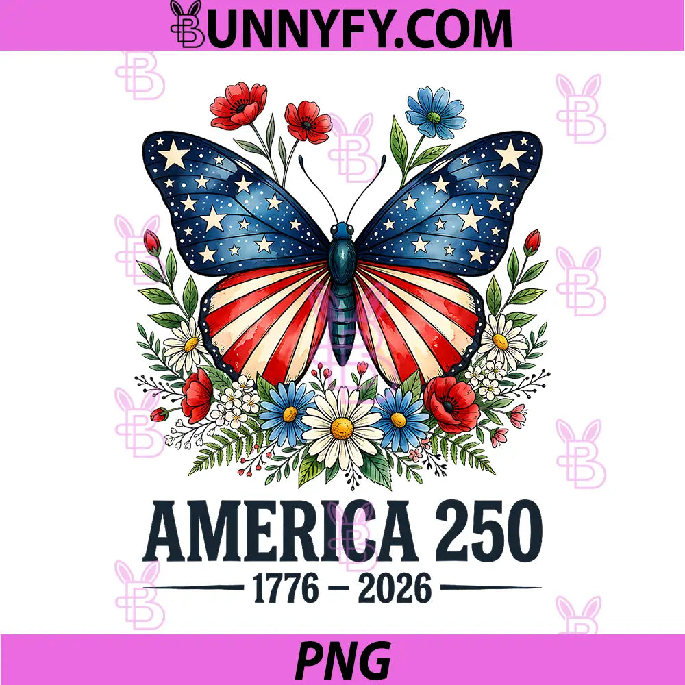 250th Anniversary Butterfly USA Flag PNG, Patriotic 4th of July PNG