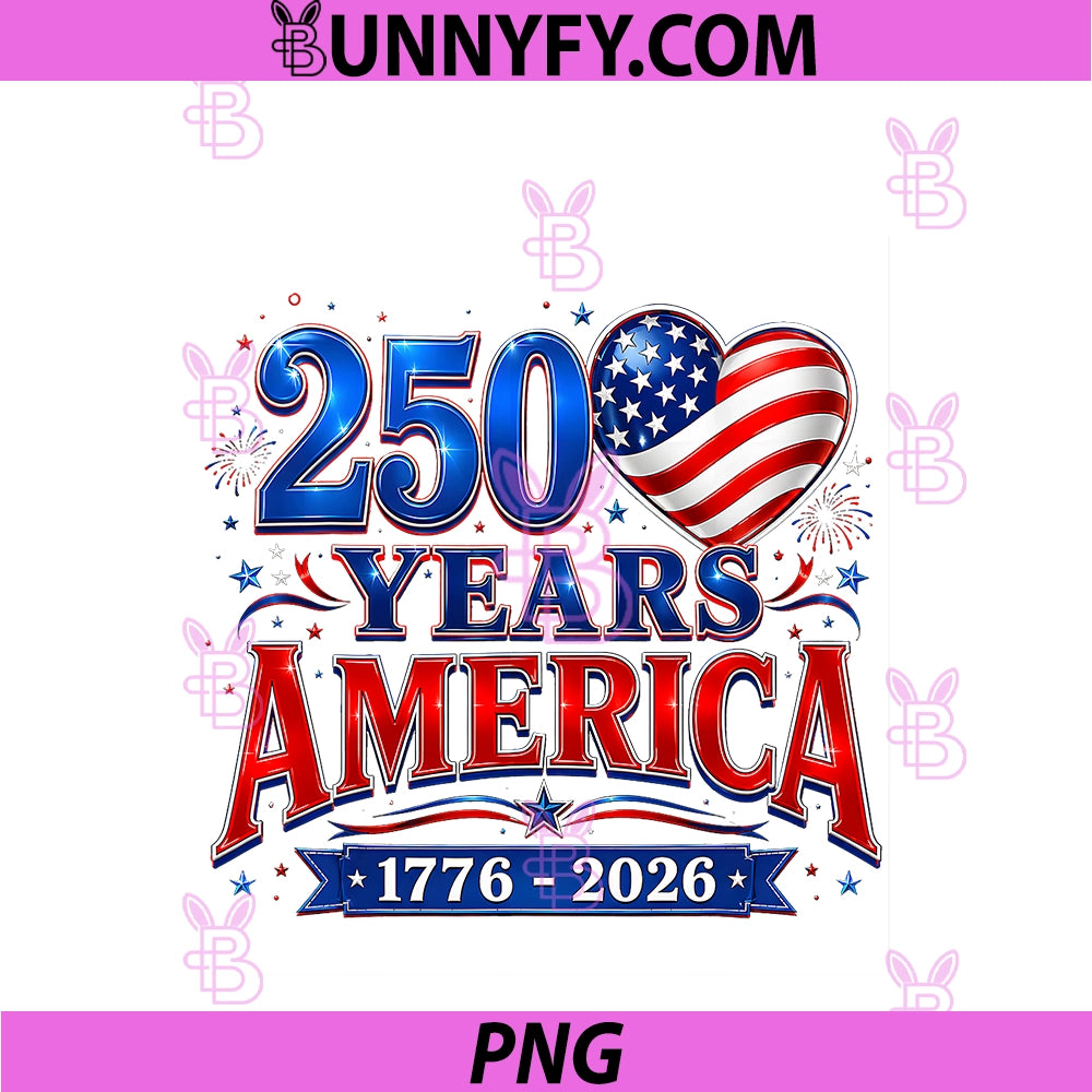 250th Anniversary PNG, America Flag Heart 250 Year Women Girls PNG