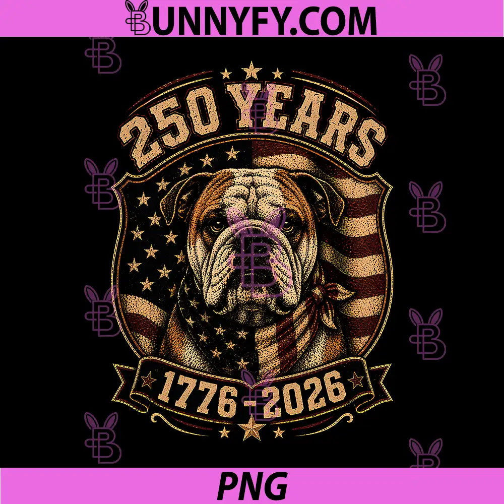 250th Anniversary USA 2026 PNG, American Flag Funny Bulldog PNG