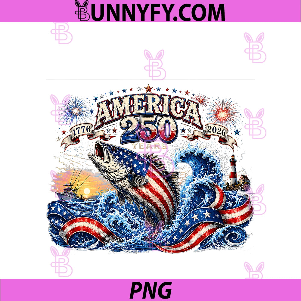 250th Anniversary USA PNG, 1776 2026 Fishing Flag PNG
