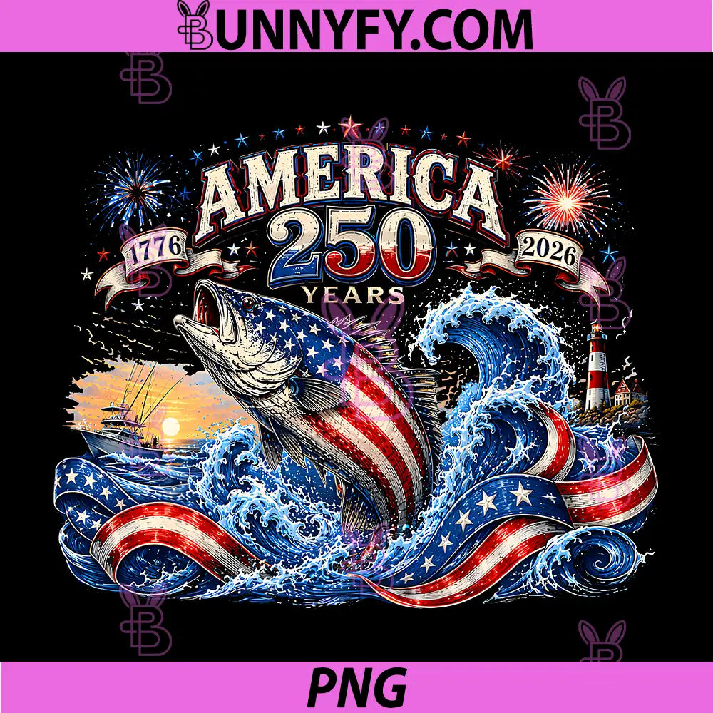 250th Anniversary USA PNG, 1776 2026 Fishing Flag PNG