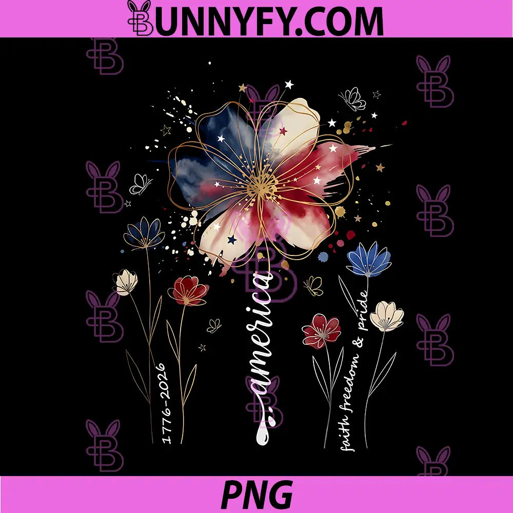 250th Anniversary Wildflower PNG, USA Flag Patriotic 4th of July PNG