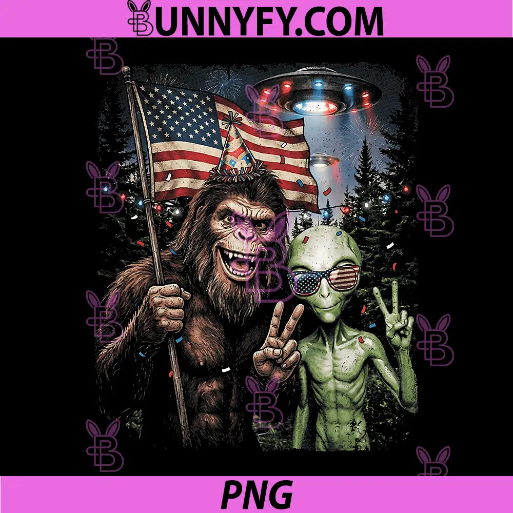 250th USA Anniversary PNG, Celebration Bigfoot and Alien Selfie PNG