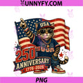 250th USA Anniversary PNG, 4th Of July Patriotic Cat AmericanFlag PNG