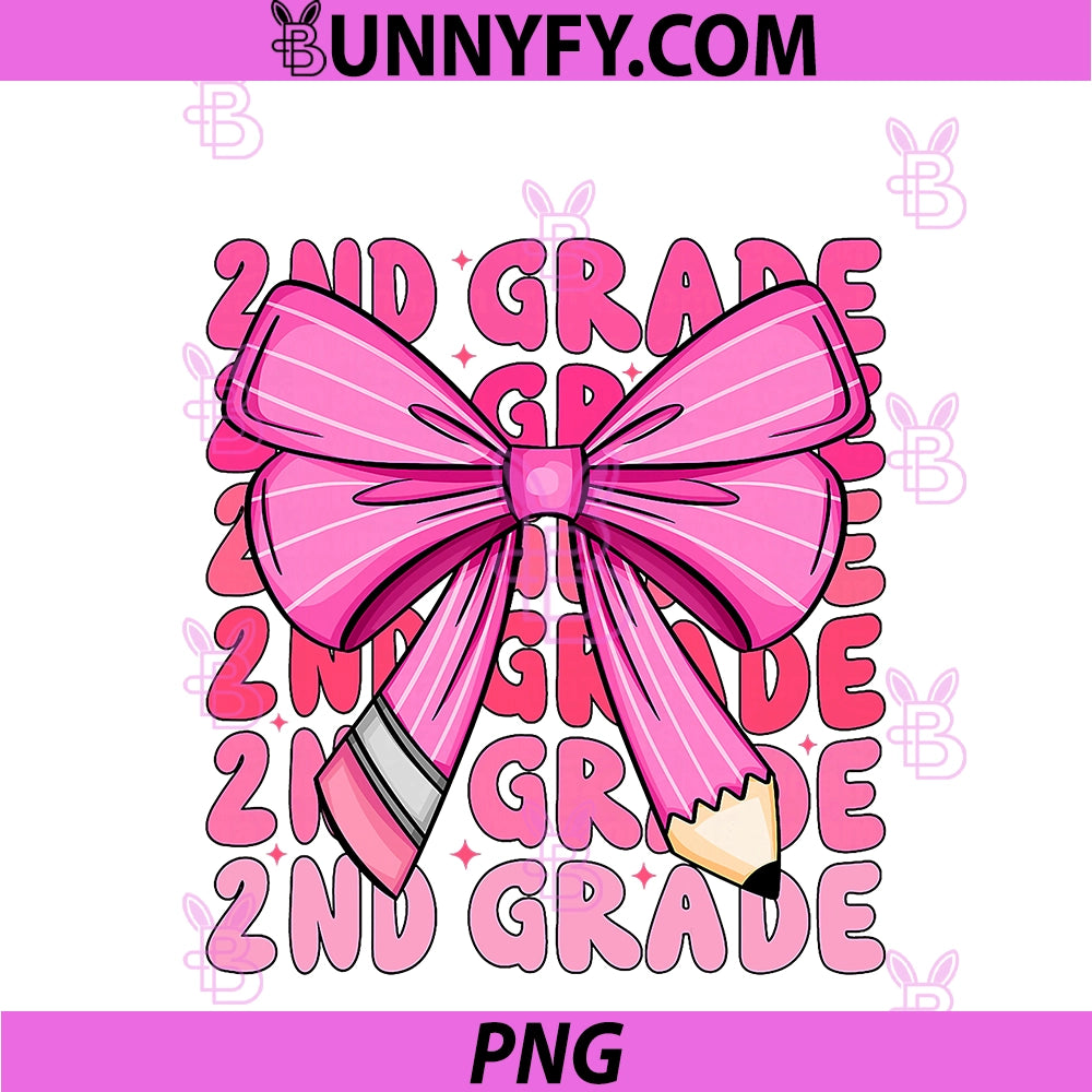 2nd Grade Girls Coquette Bow Back To School PNG, Second Grade PNG