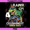 Dinosaur Monster Truck PNG, 4 Years Old Birthday Boy PNG