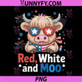 4th July 250 Years Patriotic PNG, Red White and Moo Highland Cow PNG