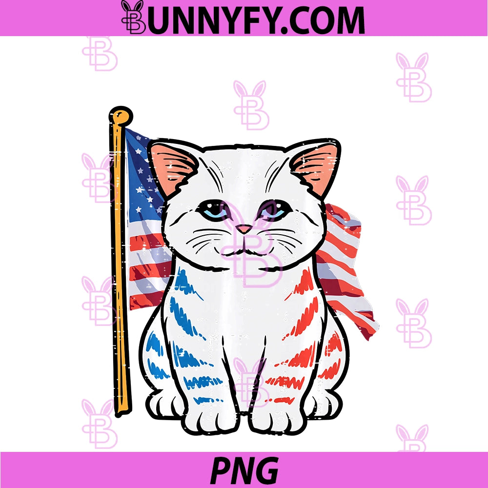 4th July Cat us Flag Cute Pet Kitten PNG, Patriot Women Girls Kid Permance PNG