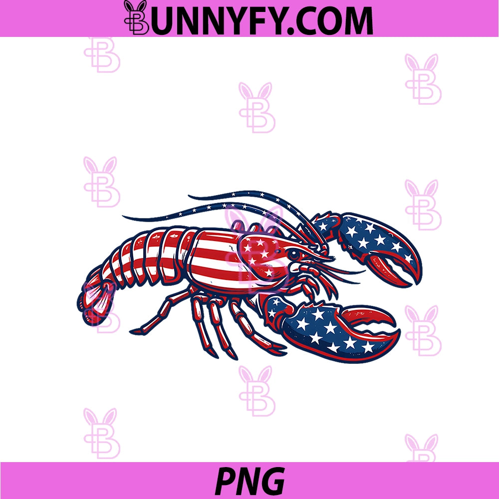 4th Of July Crawfish PNG, American Flag Lobster PNG
