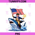 4th Of July PNG, Funny George Washington Riding Shark USA Flag PNG