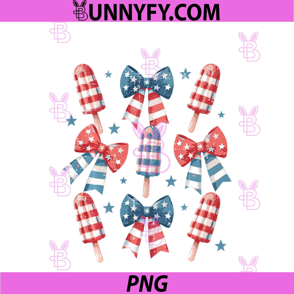 4th Of July PNG, Ice Cream Popsicle Ribbons Girls Kids Women Permance PNG