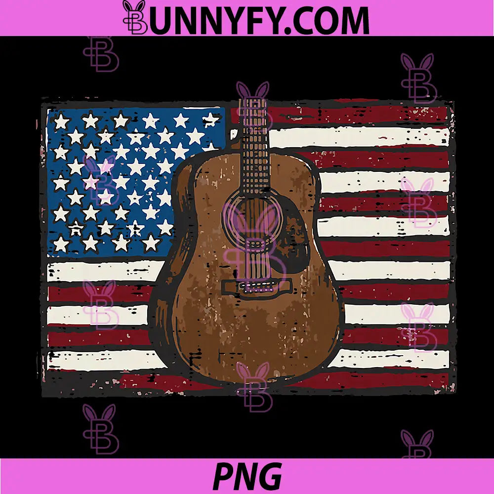 4th of July Acoustic Guitar PNG, US Flag Patriotic PNG