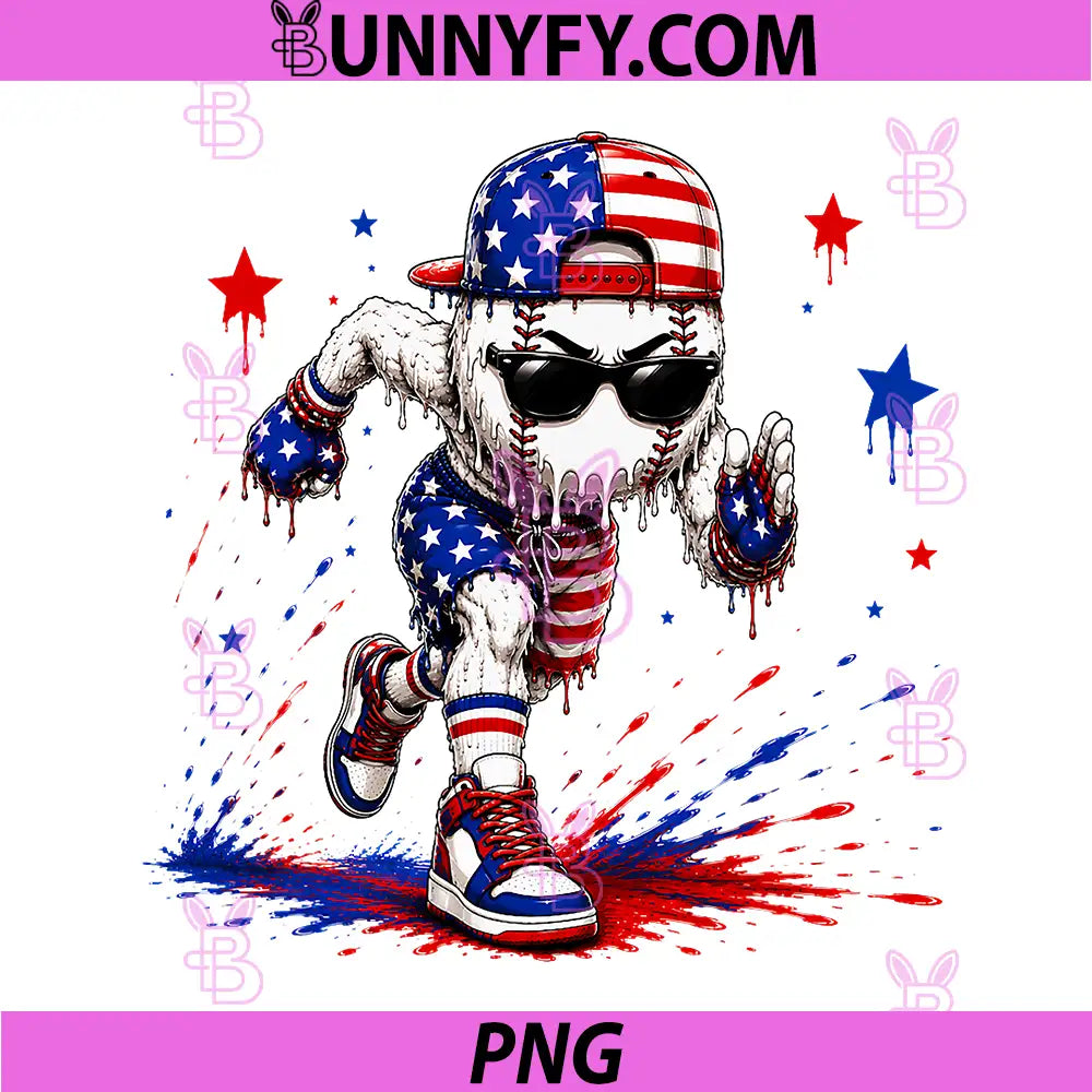4th of July Baseball Drip PNG, Patriotic USA Flag PNG