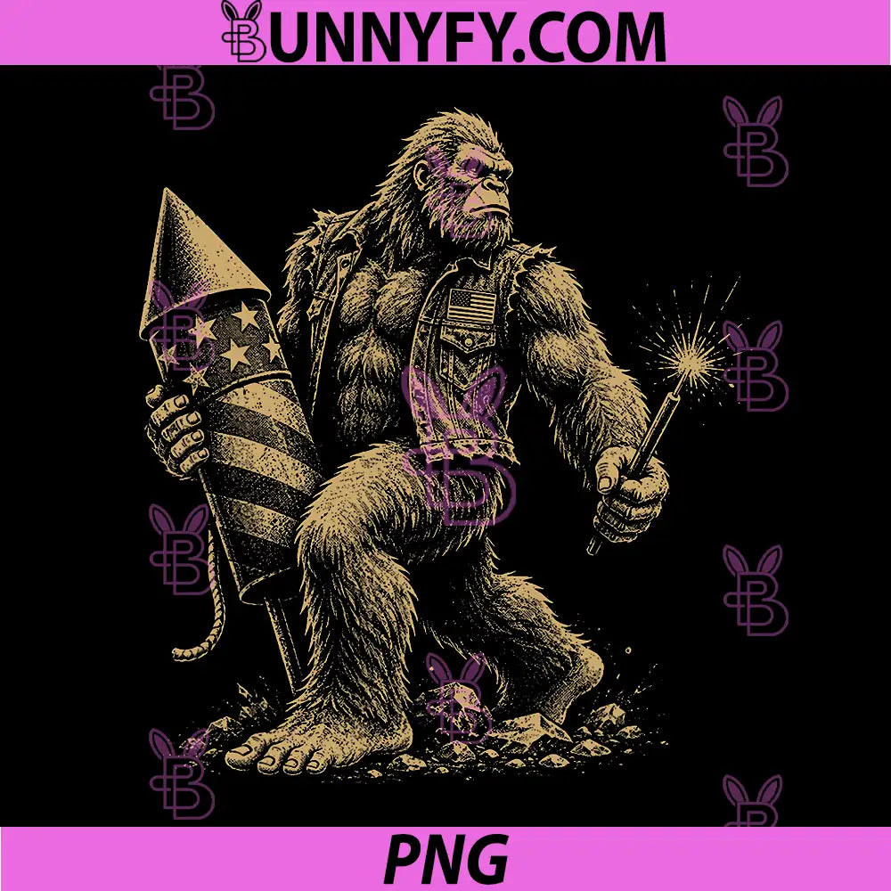 4th of July Bigfoot PNG, American Flag Fireworks USA PNG