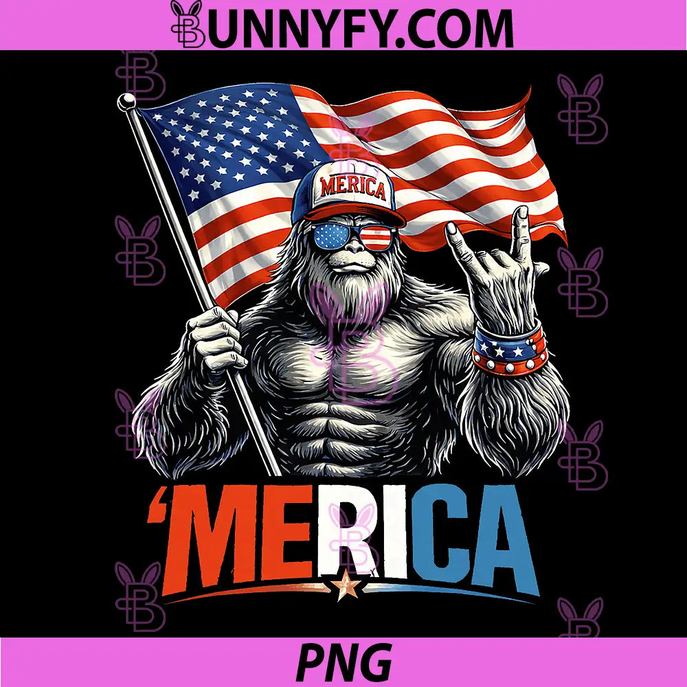 4th of July Bigfoot PNG, Merica Flag Patriotic PNG
