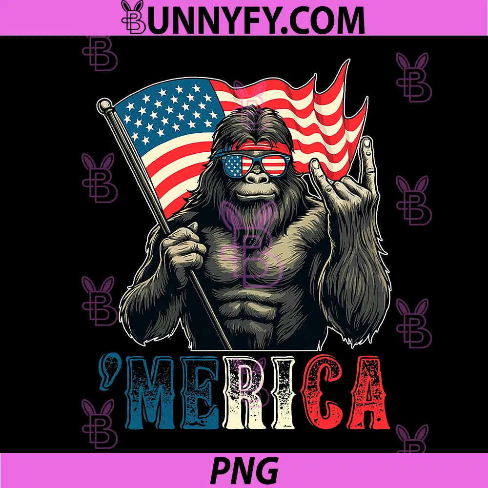 4th of July Bigfoot Rock Hand Sign PNG, USA Flag Patriotic PNG