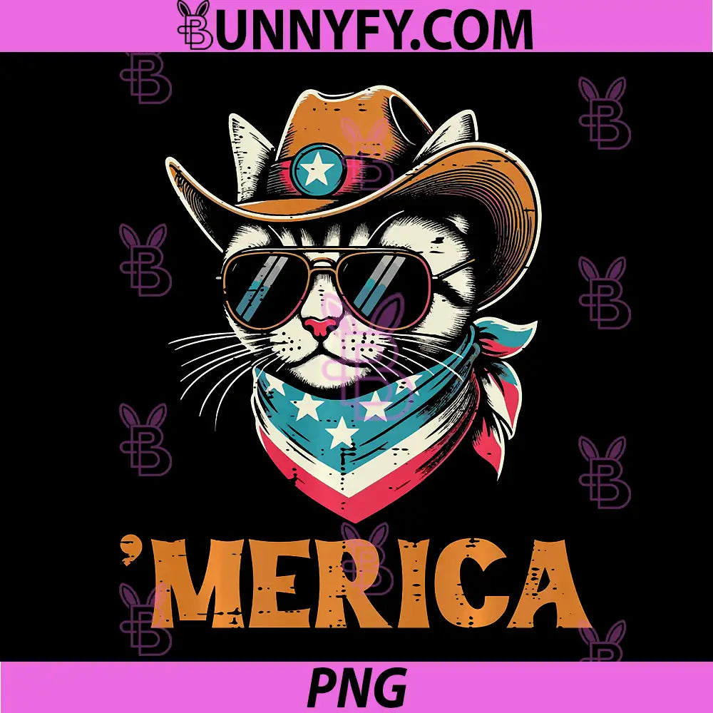 4th of July Cat Cowboy PNG, Merica Kitten Patriot PNG