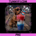 4th of July Dachshund Drinking PNG, Patriotic Slushie Summer Meme PNG
