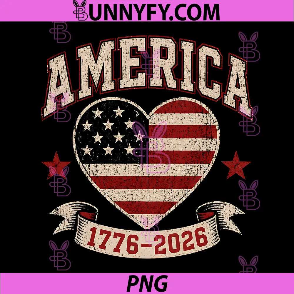 4th of July Flag Heart 1776 2026 PNG, 250th Anniversary USA PNG