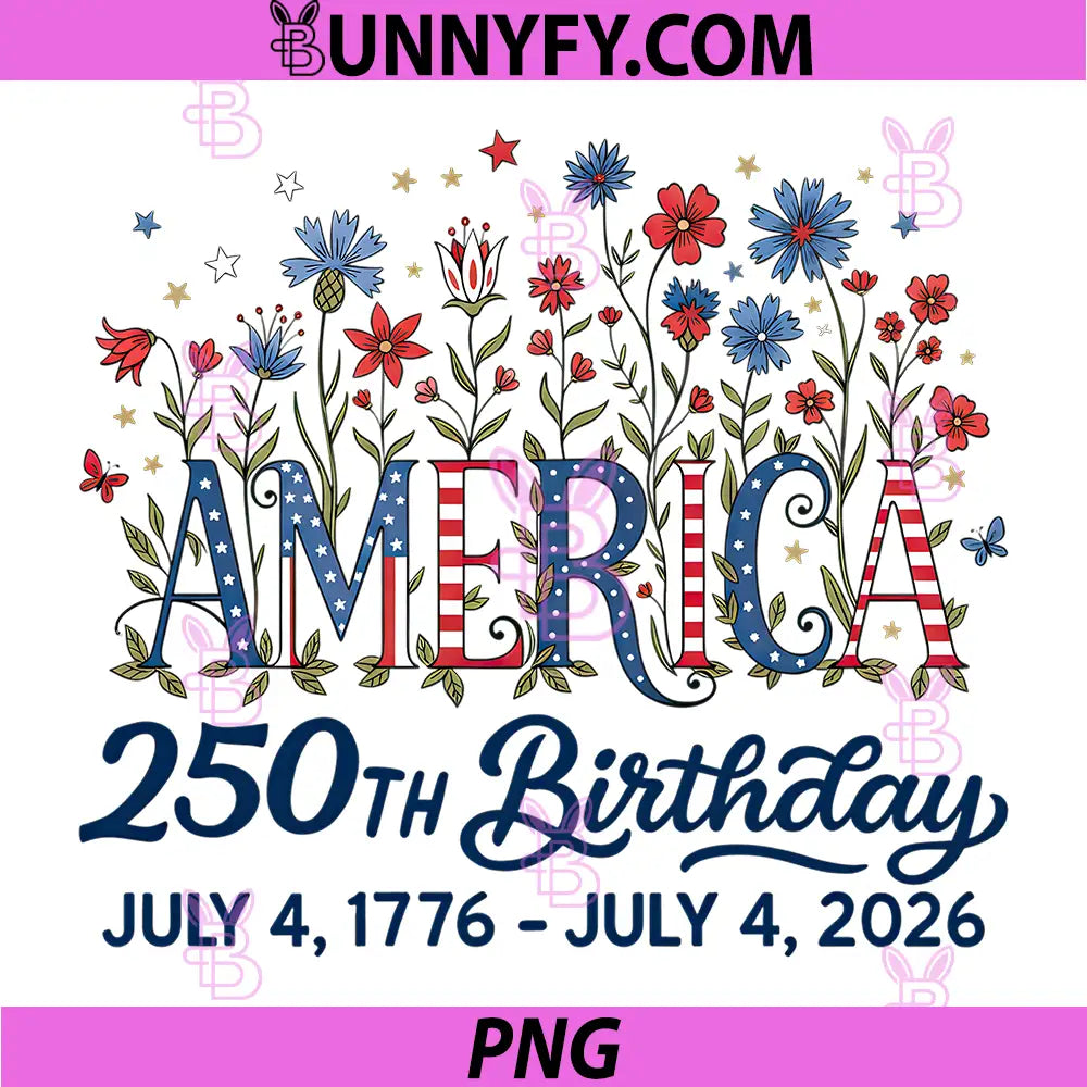 4th of July Floral America 250th PNG, Birthday Independence Day PNG