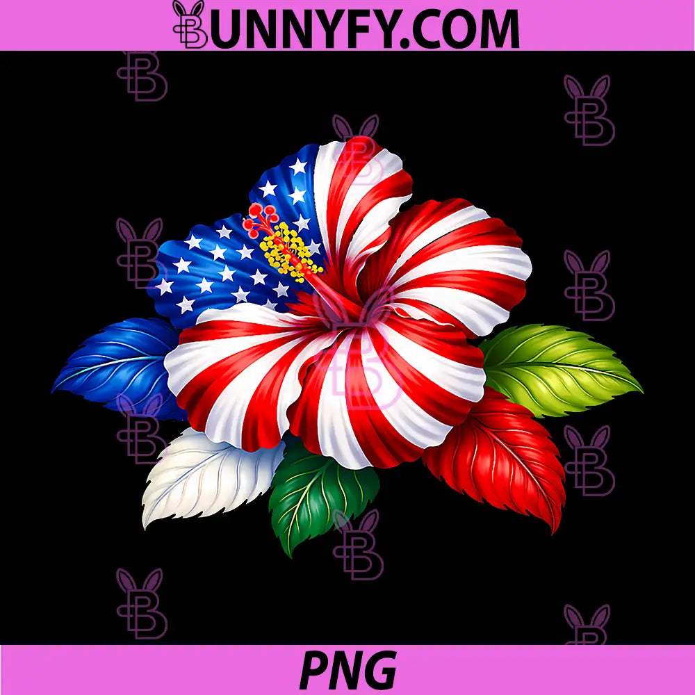 4th of July Funny Hibiscus PNG, Flower USA Flag Patriotic PNG