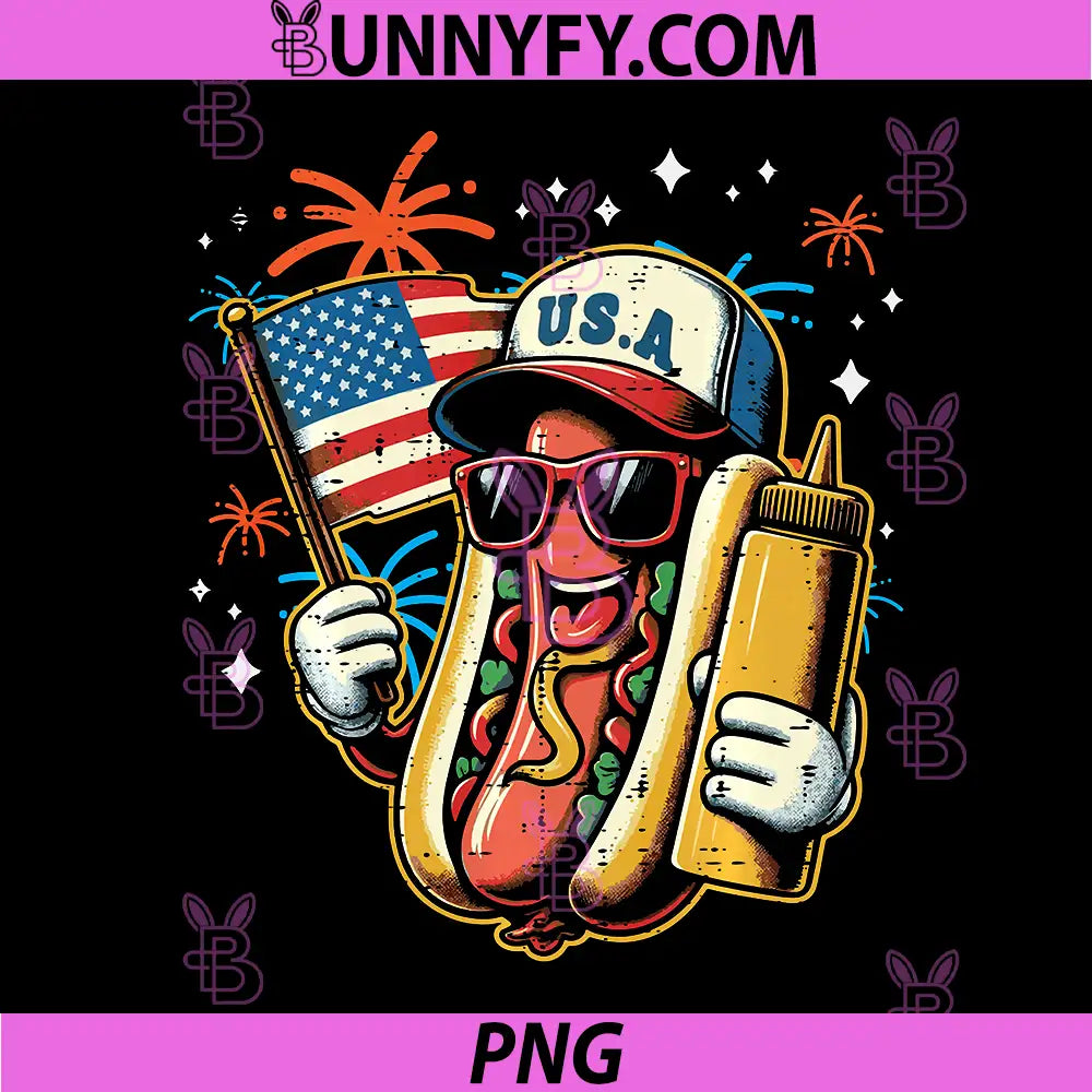 4th of July Hotdog PNG, American Flag Funny PNG