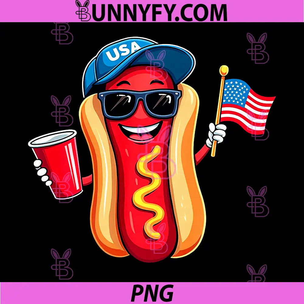 4th of July Hotdog Funny PNG, 4th of July Patriotic American Flag PNG