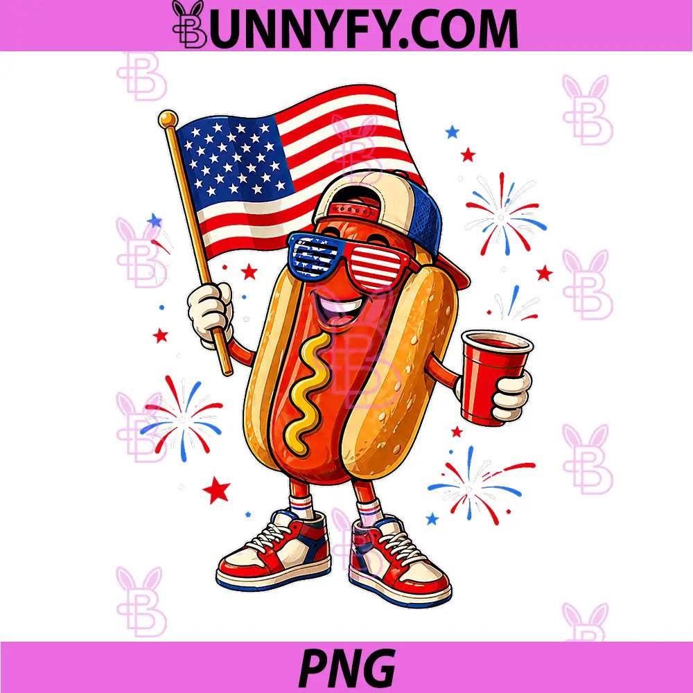 4th of July Hotdog Patriotic PNG, American Flag PNG