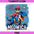 4th of July Meowica PNG, Cat Riding Dinosaur PNG, USA American Flag PNG