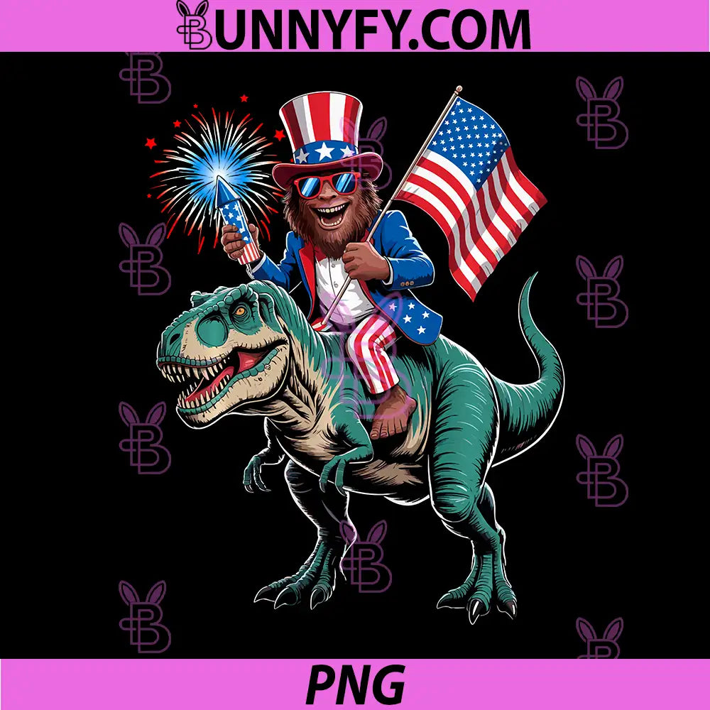 4th of July Patriotic American Bigfoot Trex PNG, Sasquatch Flag Performance PNG