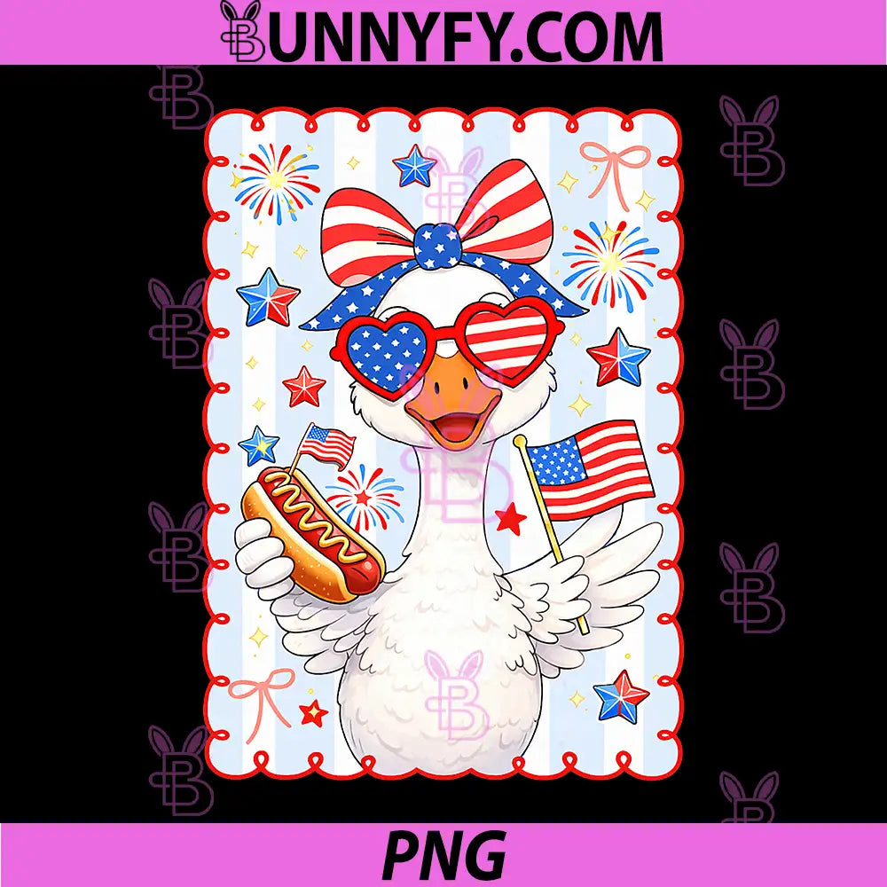 4th of July Patriotic PNG, Goose Hot Dog Funny PNG