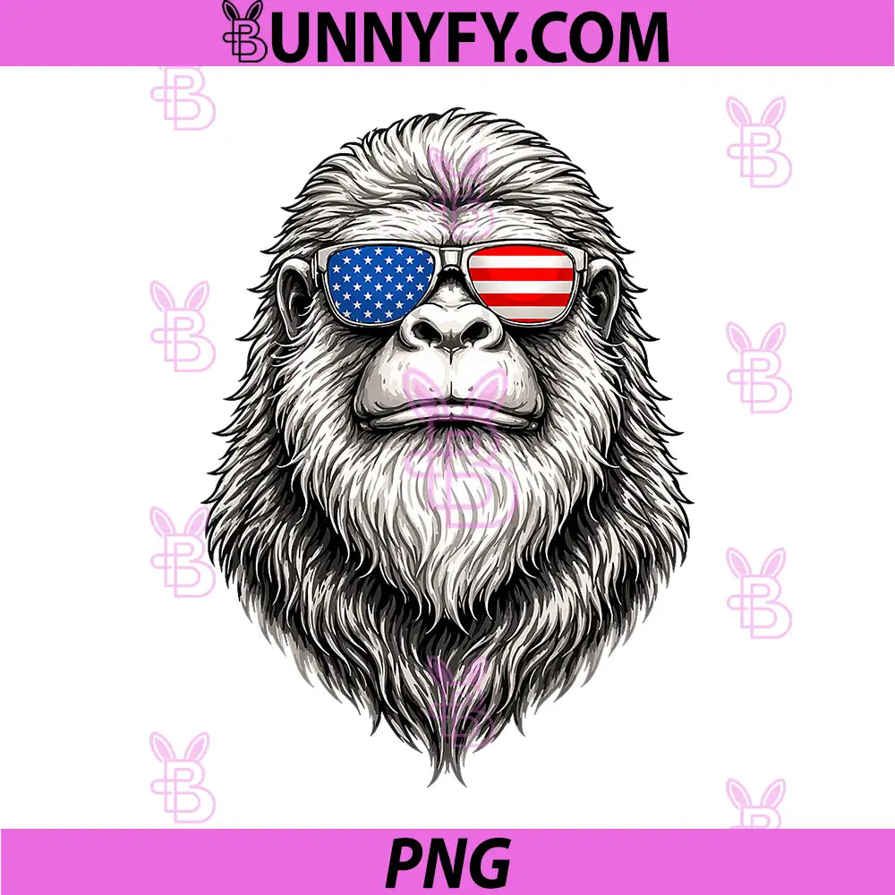 4th of July Retro Bigfoot PNG, USA Flag Sunglasses Sasquatch PNG