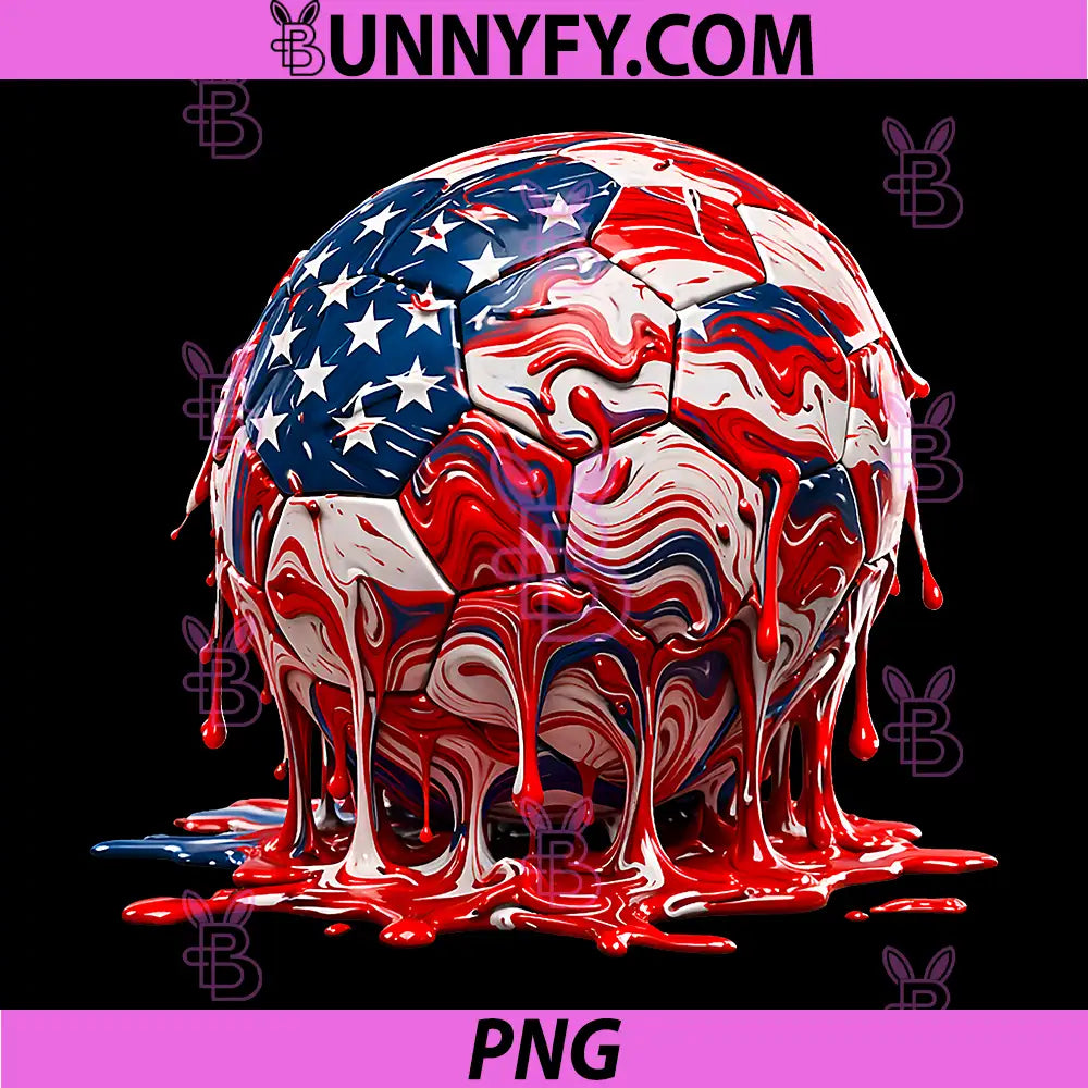 4th of July Soccer Melting PNG, Patriotic American Flag PNG