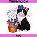 4th of July Tuxedo Black and White PNG, Cat Fireworks USA Flag PNG