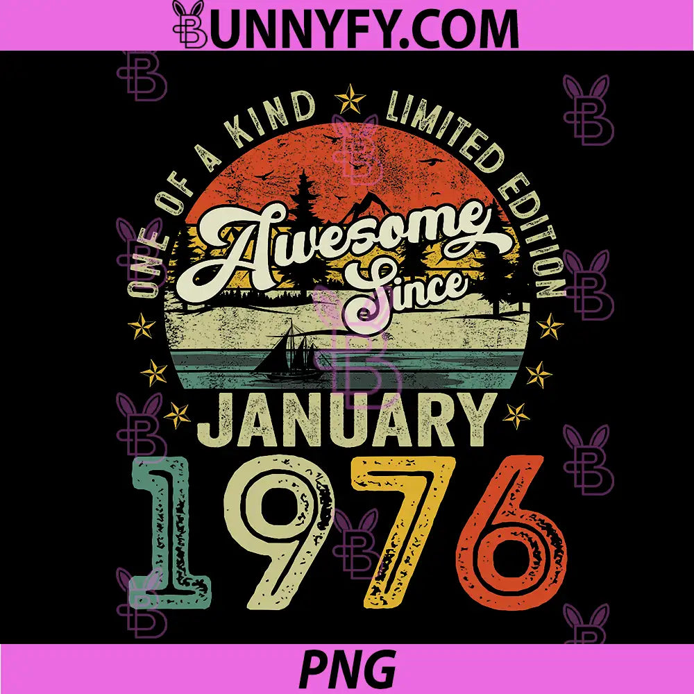 50 Year Old Vintage PNG, January 1976 Retro 50th Birthday PNG
