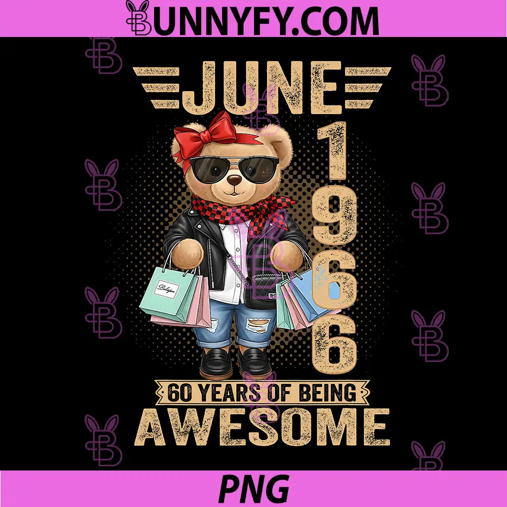 60 Year Old June 1966 PNG, Teddy Bear 60th Birthday PNG