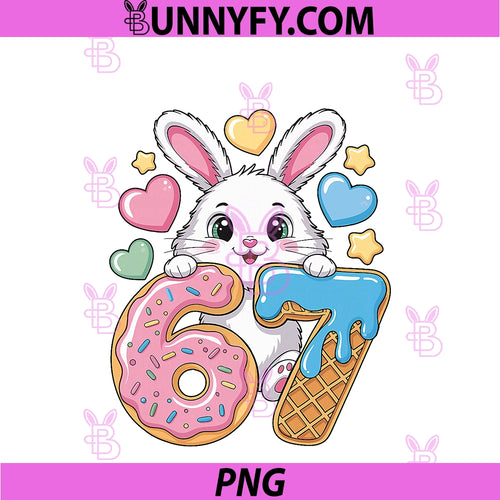 67 Bunny Ice Cream Drip Cool Meme 67 PNG, Funny Rabbit Six Seven PNG