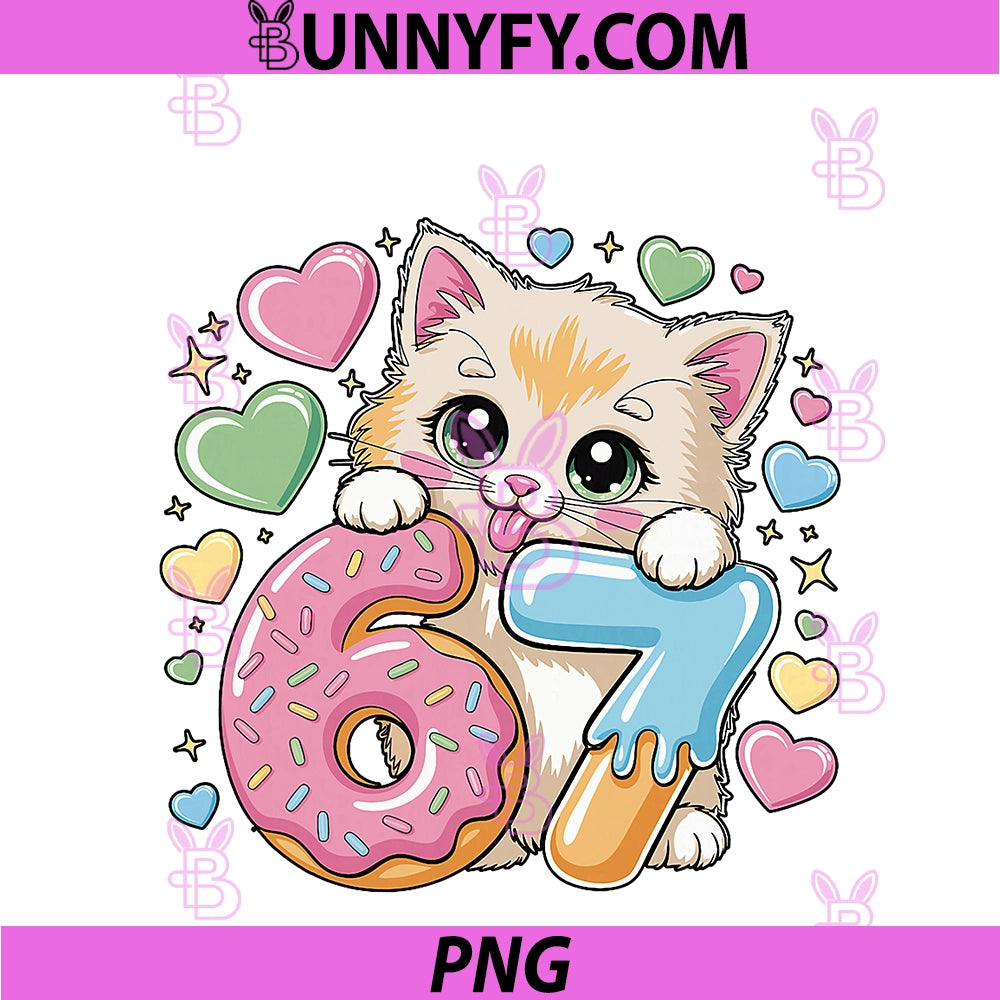 67 Cat Ice Cream Drip Cool Meme 67 PNG, Funny Six Seven Humor PNG