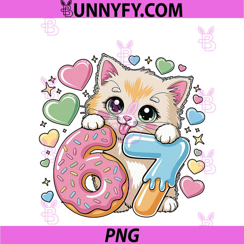 67 Cat Ice Cream Drip Cool Meme 67 PNG, Funny Six Seven Humor PNG